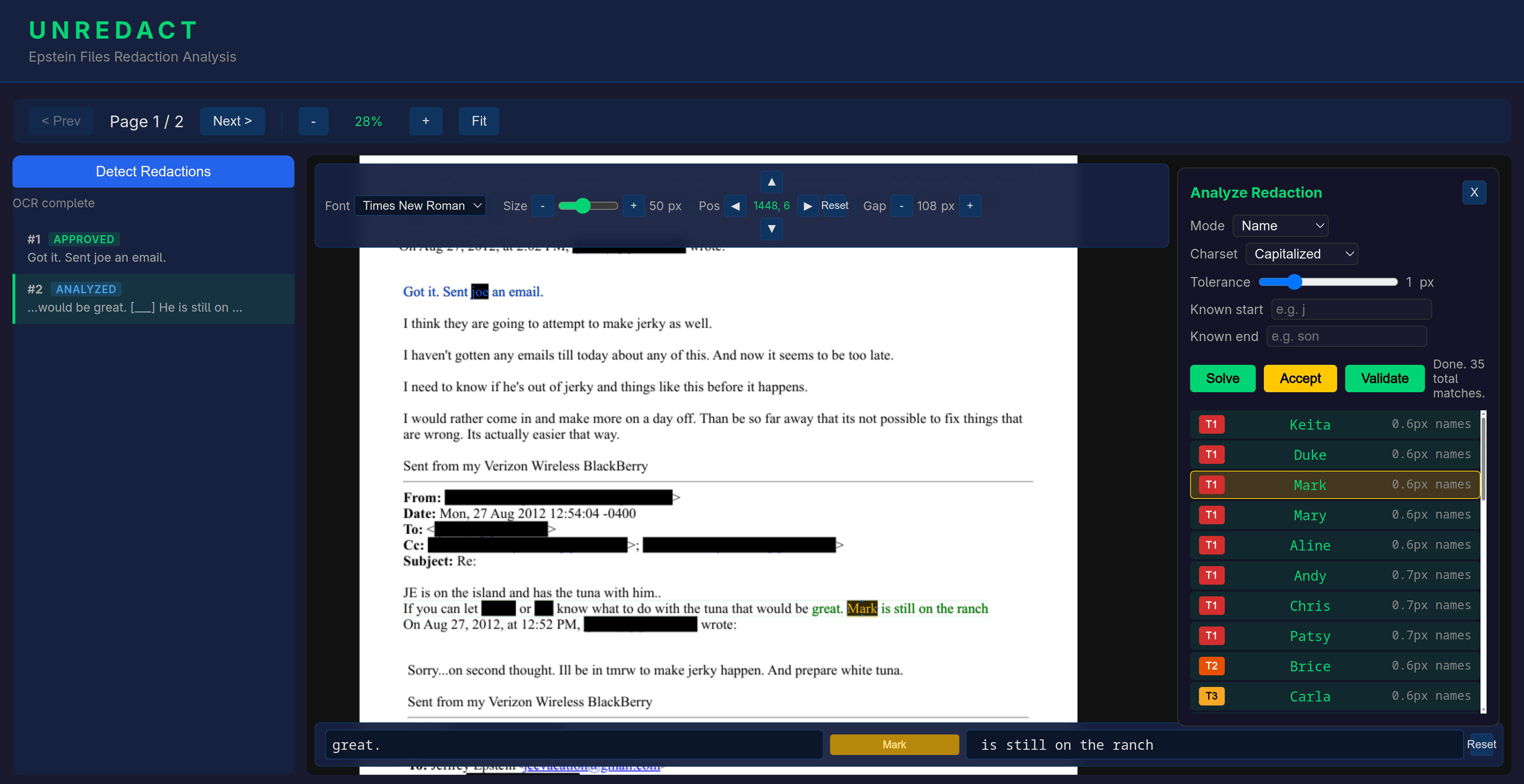 Unredact analyzing a redacted PDF