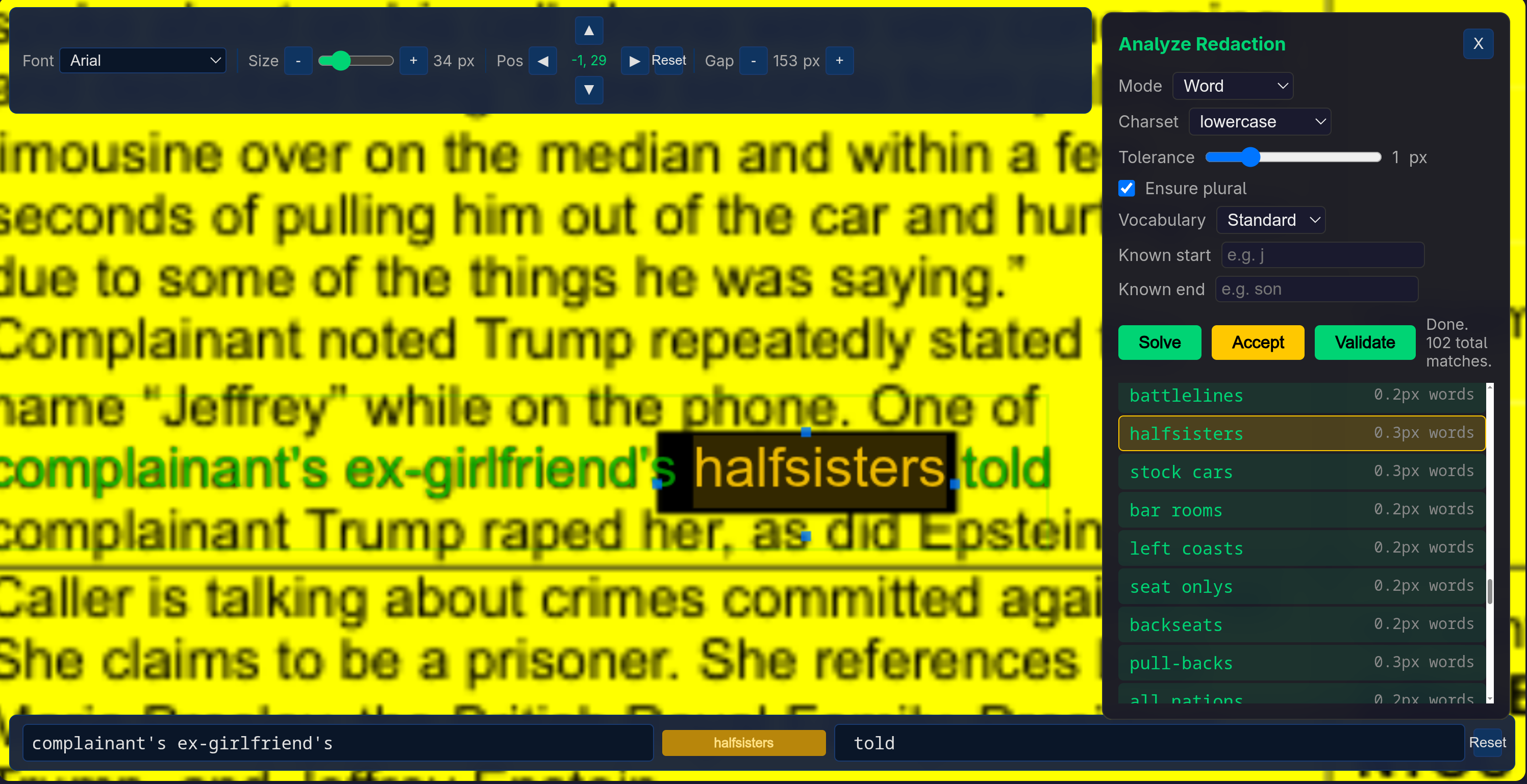 Green overlay text aligning with surrounding visible text